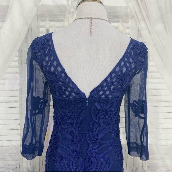 JS Collections Size 6 Navy Blue Illusion Yoke Soutache Column Gown Full Length - Picture 8 of 16